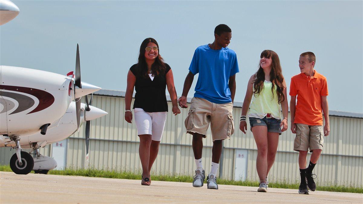 children walking together on the ramp